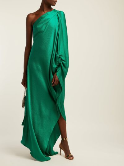 ROLAND MOURET Emerald Ritts one-shoulder silk-blend gown 1