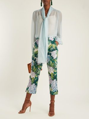 DOLCE & GABBANA Blue Pussy-bow silk-chiffon blouse