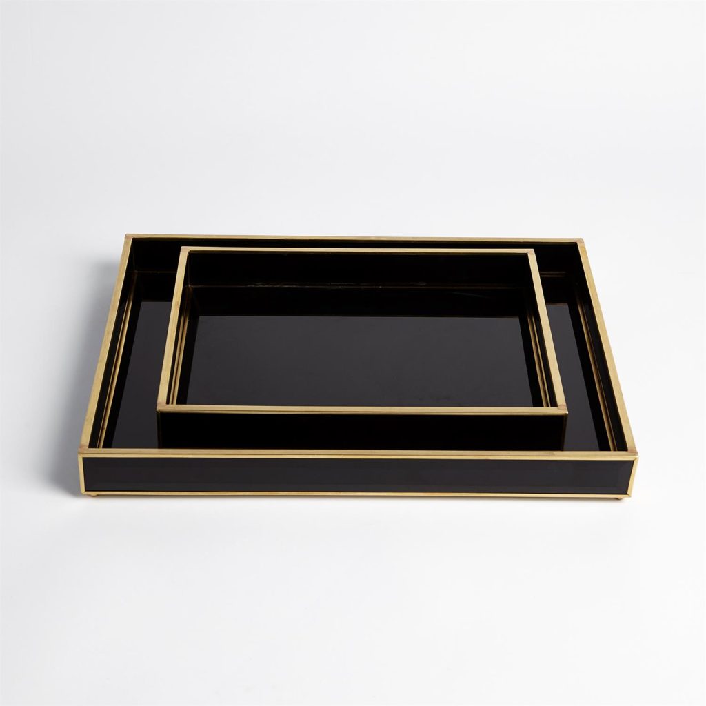 Noir Glass Tray With Gold Trim