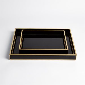 Noir Glass Tray With Gold Trim