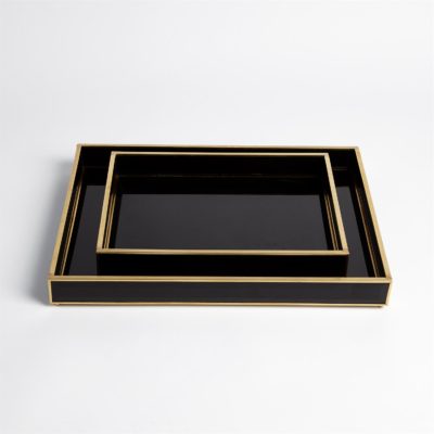 Black Glass Trays With Gold Trim