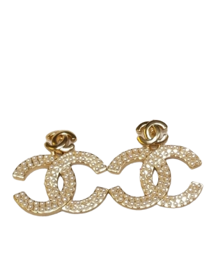 Chanel Earrings - Pearl Encrusted CC Logo, Gold Tone