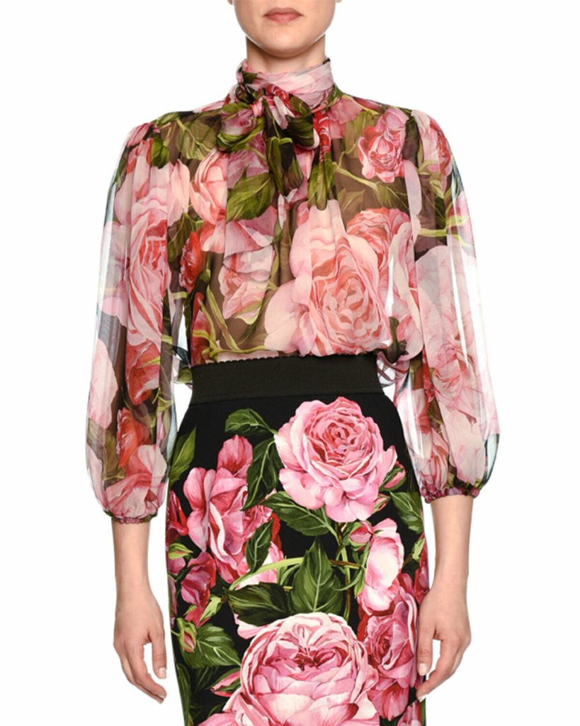 Dolce Gabbana Peony Print Black Skirt