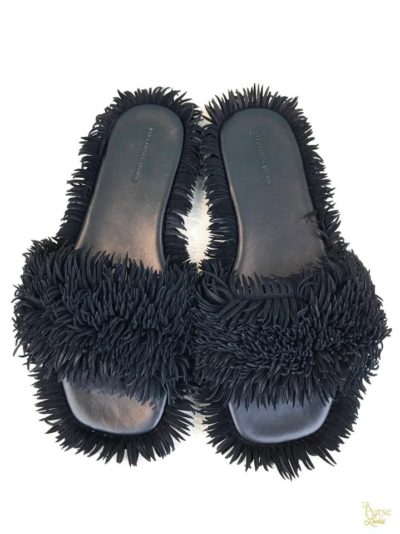 Alexander Wang Black Leather Josie Fringe Frill Slides