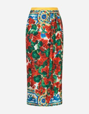 Dolce Gabbana Portofino Majolica Silk Skirt