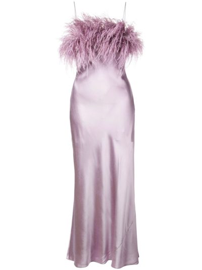 CINQ A SEPT Lavander Cerise Sleeveless Slip Dress with Feathers