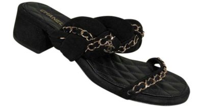 Chanel Braided Suede CC Chain Sandals1