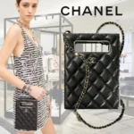 Chanel Grained Lambskin Black Bag Clutch with Chain Runway Piece